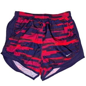 NIKE Dri Fit Athletic Running Lined Red & Blue Lined Shorts Size Small
